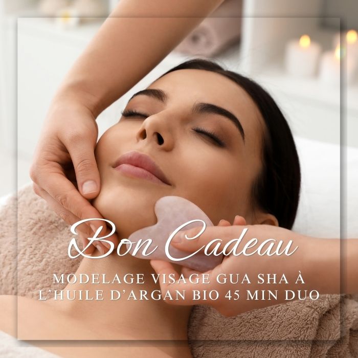 Bon Cadeau Modelage Visage Gua Sha, à l’Huile d’Argan Bio 45 min Duo